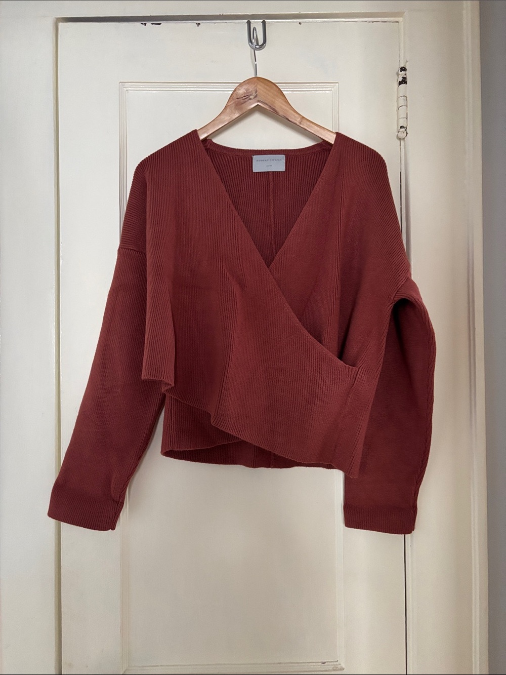 Modern Citizen Wrap-Front Ribbed Sweater - Rust - Picture 4 of 5